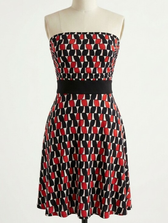 Forever 21 Dresses & Skirts - 💐 Vintage 90s Forever 21 Geometric Strapless Dress Black Red Belted Slinky M